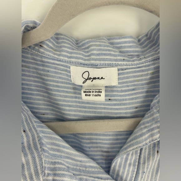 Japna Shirt Dress Blue Stripe Short Sleeve Drawstring Waist - Picture 2 of 7